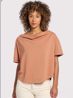Nuuds 100% Cotton Short Sleeve Cowl Neck Tee in Terracotta